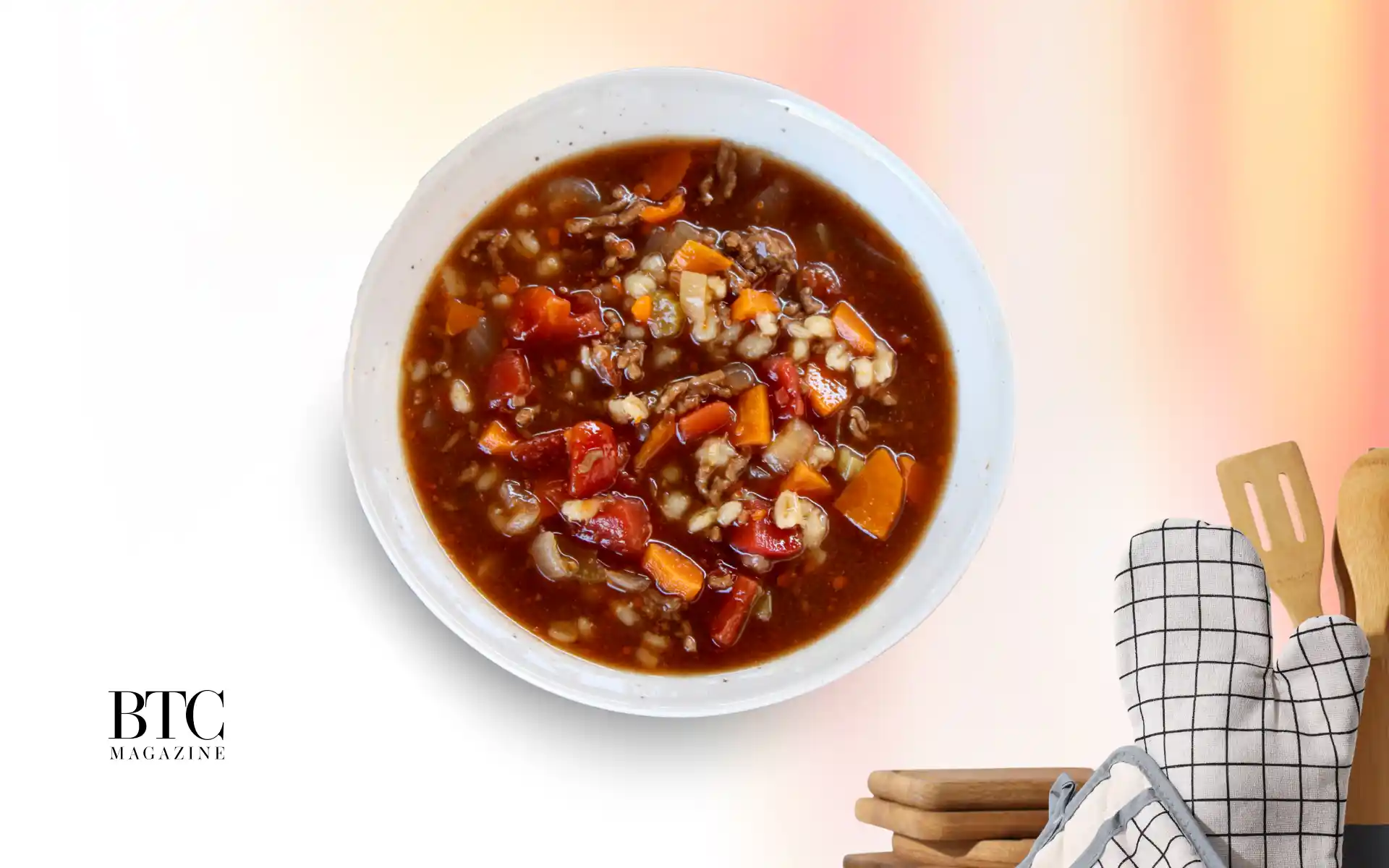 Steaming pot of homemade soup family love