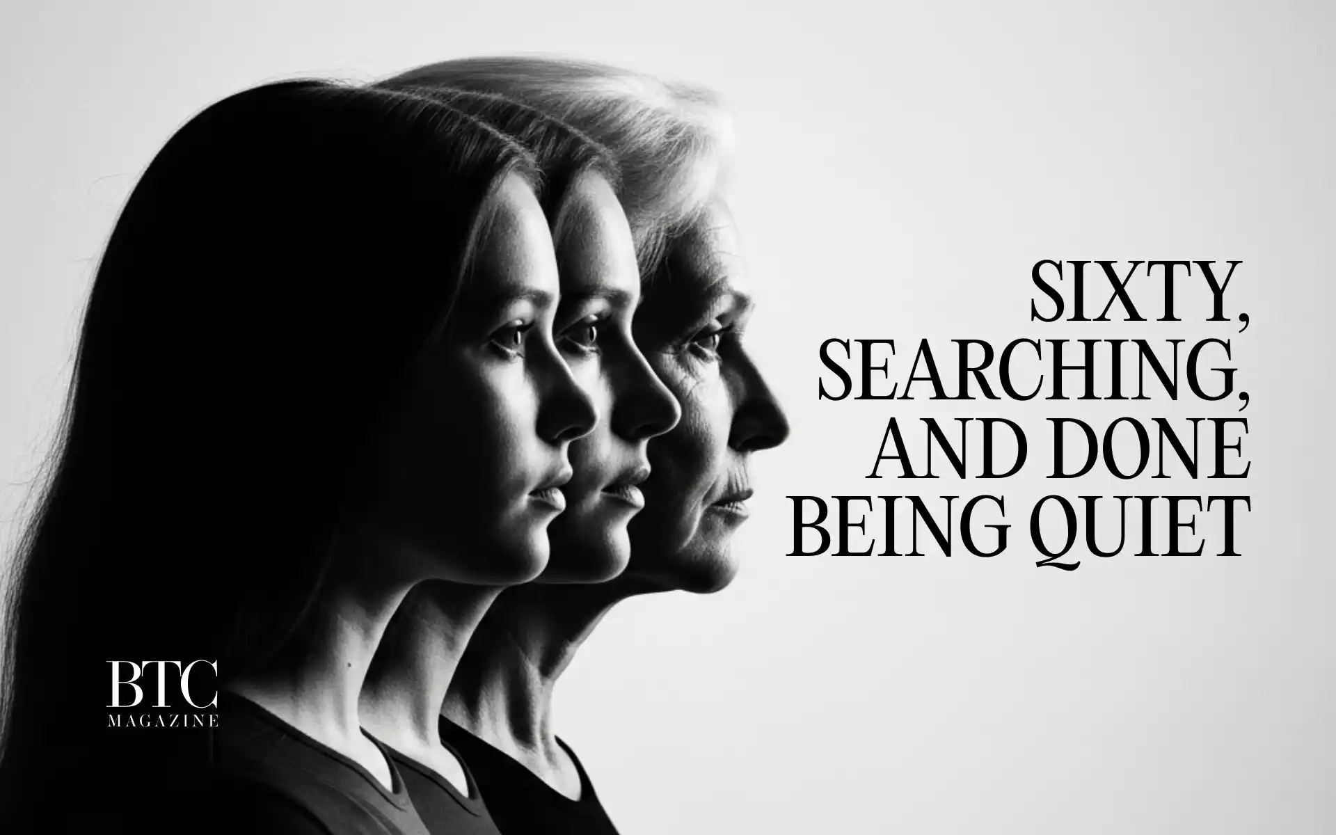 Woman in 60s laughing freely city street