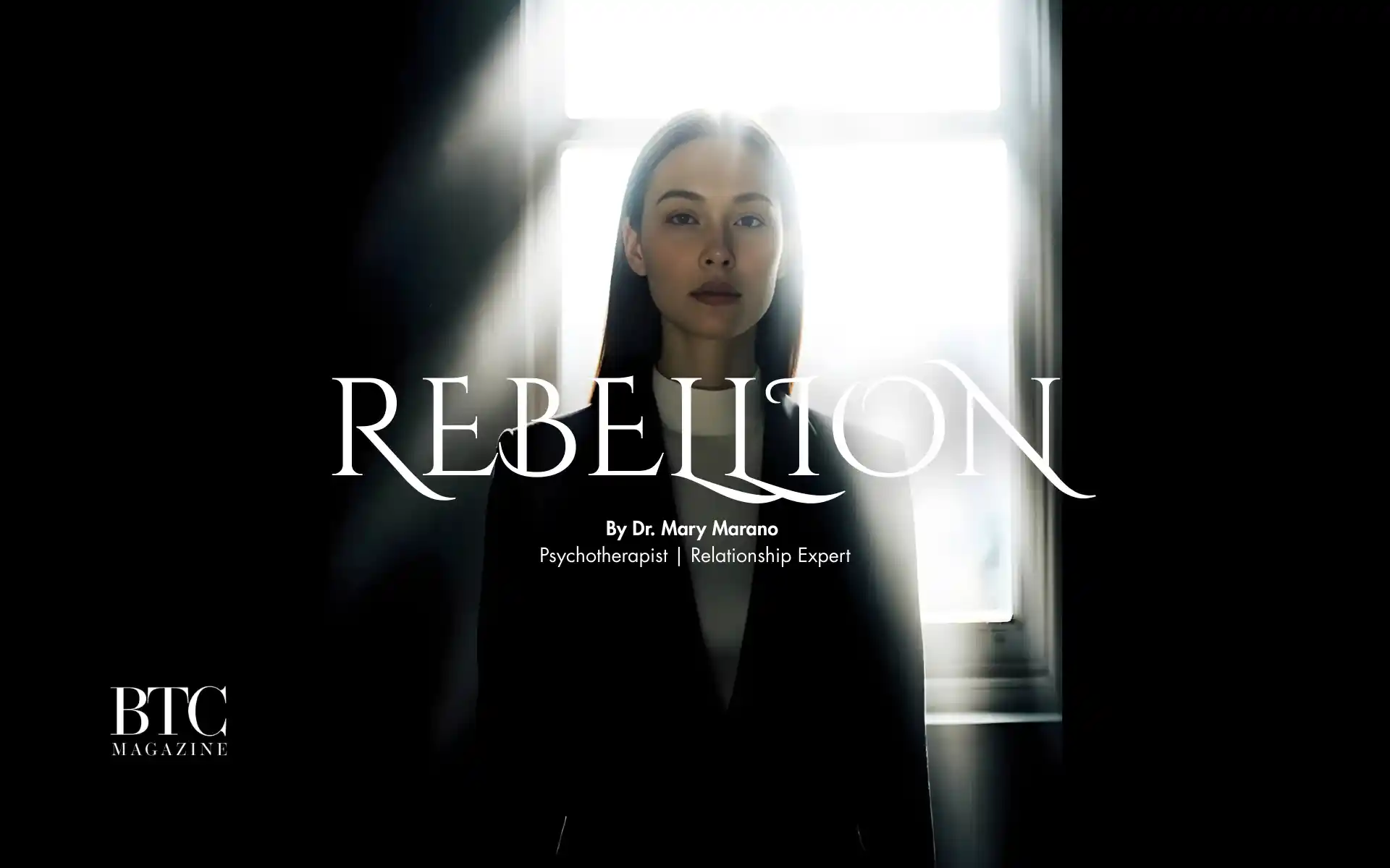 Woman in therapy office determined quiet strength