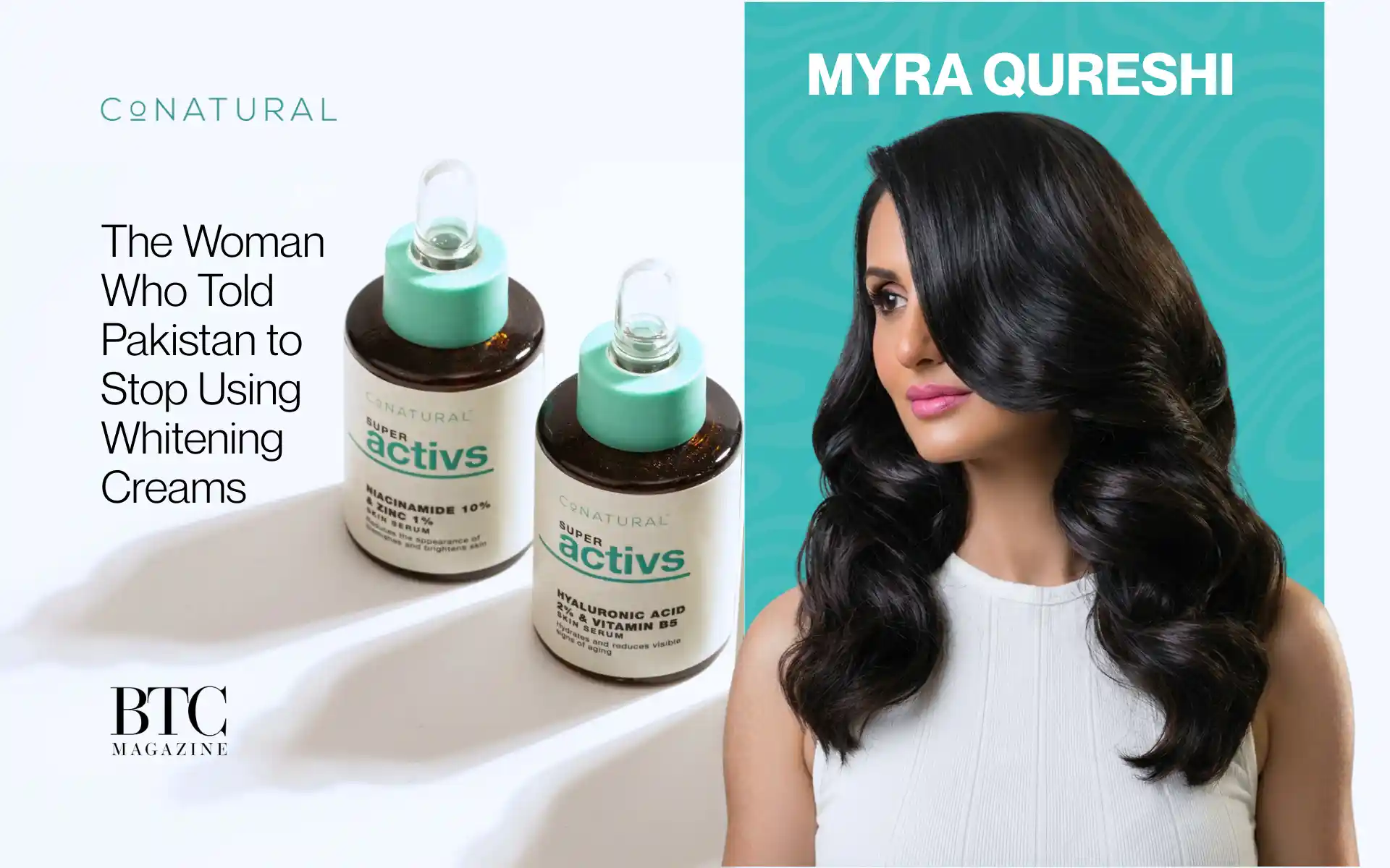 Myra Qureshi holding clean beauty product proud